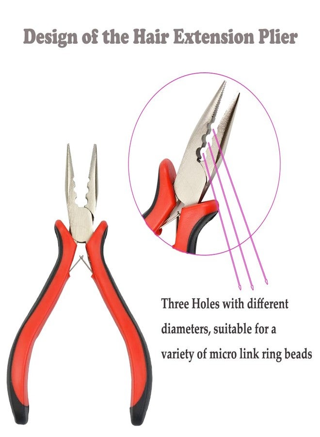 JFFX 3Pcs Micro Link Hair Feather Extensions Tool Sets, 3 Holes Mini Hair Pliers, Micro Pulling Needle, and Loop Threader for Microlink Rings Hair Extension Beads - Image 4